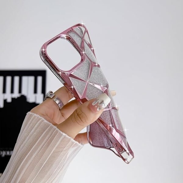 VONZEE Compatible with iPhone 15 Gradient Glitter Case, Luxury Electroplated Geometric 3D Cube, Diamond Bling Shiny Soft TPU - Image 3