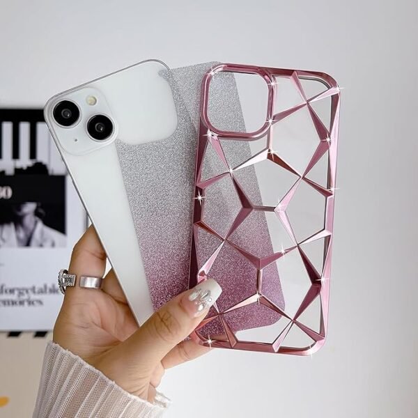 VONZEE Compatible with iPhone 15 Gradient Glitter Case, Luxury Electroplated Geometric 3D Cube, Diamond Bling Shiny Soft TPU - Image 4