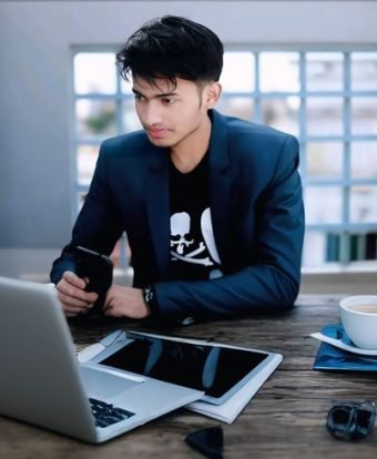 Handsome Boy working with Laptop Wallpaper 💻